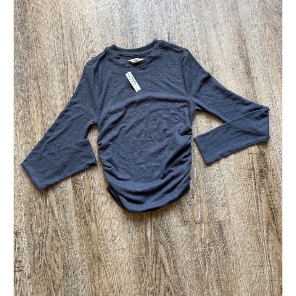 Madewell Ruched Side Crewneck Long Sleeve Top Gray Small N0376 - Picture 2 of 8
